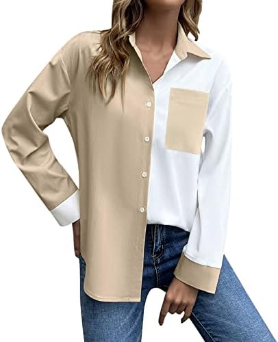Žene kontrastne šivene jednoredne Kardiganske majice sa reverom velike platnene košulje za žene