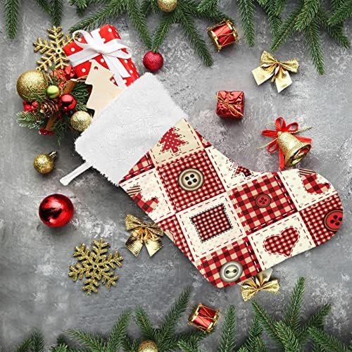 Alaza Božićne čarape Crveni božićni patchwork Classic Personalizirani veliki ukrasi za skladištenje za obiteljski odmor sezona Party Decor 1 paket, 17.7