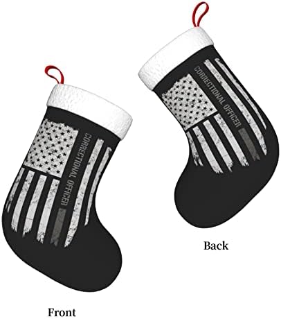 Waymay tanka srebrna linija Kazneno-popravni službenik Božićne čarape 18 inča Xmas Viseći čarape klasične čarape za odmor