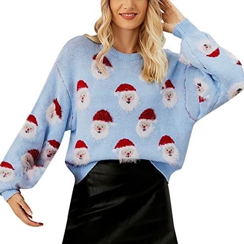 Džemper za božićne pletenje za žene slatke vesele Xmas pulover vrhove dugih rukava s dugim rukavima CASAUL CASAUL CASAULY Odmor