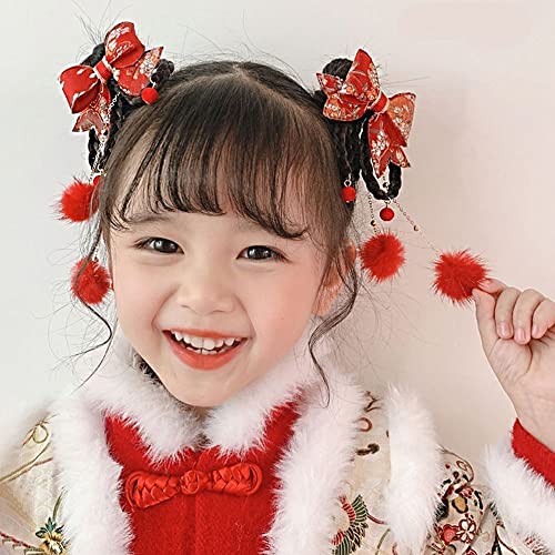 Clip za kosu sa lukom 1pc Kineska novogodišnja perika pletenica dječja dječja djeca kineski stil luk cvijet tassel za kosu bareta Hanfu oprema za kosu