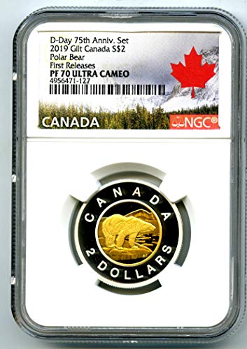 2019 Canada Silver Proof Toonie Dva dolara Gilt Gold Polarni medvjed prvi izdaje 2 USD PF70 NGC