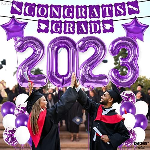 Katchin, Purple 2023 Diplomski ukrasi - pakovanje od 34 | Purple 2023 Baloni, čestitke Grad Banner | Ljubičasta i bijela dekoracija