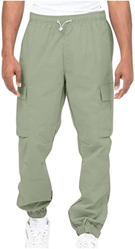 OZMMYAN teretni pantalone za muškarce Čvrsti povremeni džepovi Elastični vanjski fitnes ravni tipa Duge teretne hlače pantalone
