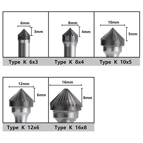 Rotary File Burrs 6mm Shank Single Cut Carbide Burr Bit Tip K Rotary Milling za metalni alat za obradu drveta 1kom