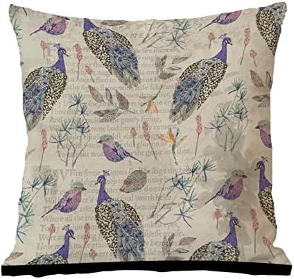 Retro ljubičasta teal paun s cvijećem Jastuk za bacanje obojenog paunog dekora jastučni jastuk Cushion Cover Dekorativni jastučnica