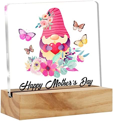 Majke poklon mama pokloni za majčin dan, sretan majčin dan gnome dekor cvjetni akrilni stol plak znak sa drvenim štandom Početna stranica uredskog stola