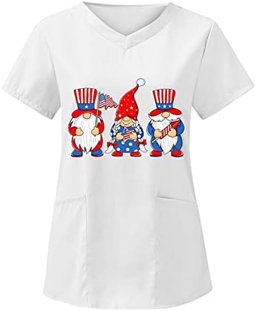 4th of July Tshirt for Women USA Flag Summer Short Sleeve V-izrez majice sa 2 džepovima bluze Holiday Casual Workwear