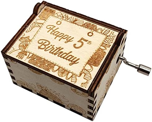 Ukebobo Wooden Music Box - Happy Birthday Music Box, Pokloni za 5. rođendan, 5 godina Old Rođendanski ukrasi - 1 set