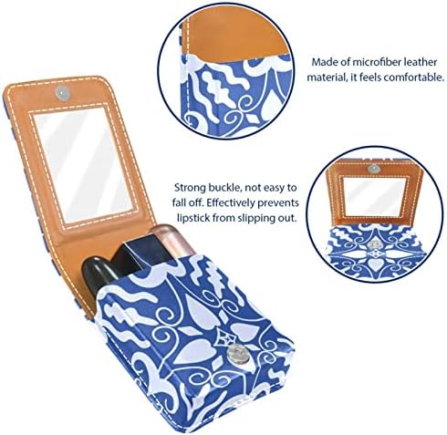 ORYUEKAN Mini torba za šminkanje sa ogledalom, torbica za kvačilo od umjetne kože, Retro etničkog plavog uzorka