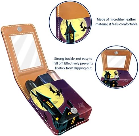 Mini ruž za usne sa ogledalom za torbicu, Spooky Old Ghost House Halloween Portable Case Holder Organization