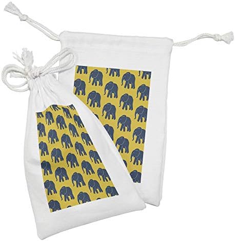 Ambesonne Životinje Tkanina TOUCH set od 2, plavi uzorak afrički stil njuške i rogovi, mala torba za izvlačenje za toaletne potrepštine maske i favore, 9 x 6, tamno plava zemlja žuta