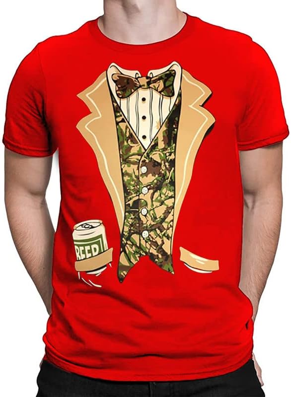 Svježi Tees® Unisex Camo Tuxedo s bowtie i pivom Can | Funny majica za muškarce / žene