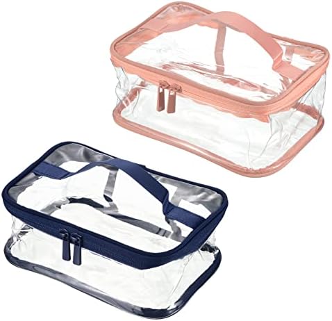 Patikil Clear Toalet torba, 1 set / 2 Pack PVC prijenosne vodootporne vrećice za šminku Kozmetička torbica sa patentnim zatvaračem za putničku kuću za pohranu, ružičasta, mornarsko plava