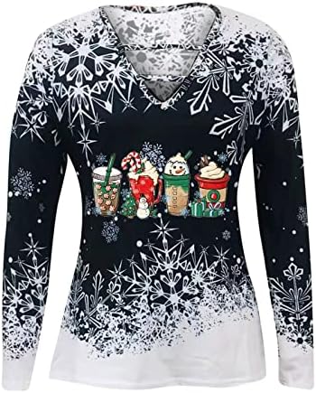 Ženski ružni božićni duks V-izrez casual s kratkim rukavima Udobna labava tiskana majica Top džemperi