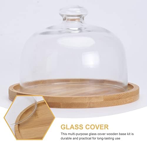 Cabilock Wood Cake Tacna sa staklenom kupolom okrugli Clear Cloche kupola Cake Plate Server Cake display Cover staklo Cake Pan Cover food Plate poklopac za tortu desert sir peciva 6. 5 inča