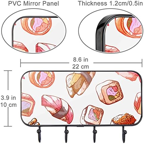 Tbouobt držač za ključeve za zidnu dekoraciju, stalak za ključeve za dekor seoske kuće kuhinje u hodniku, kuke za ključeve na zidu, 4 kuke, hrana za crtane filmove Sushi