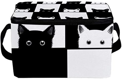 Nepropusna kutija za ručak, izolovana Bento kutija za muškarce i žene za odrasle, kanta za ručak za višekratnu upotrebu sa naramenicom Black White Cat