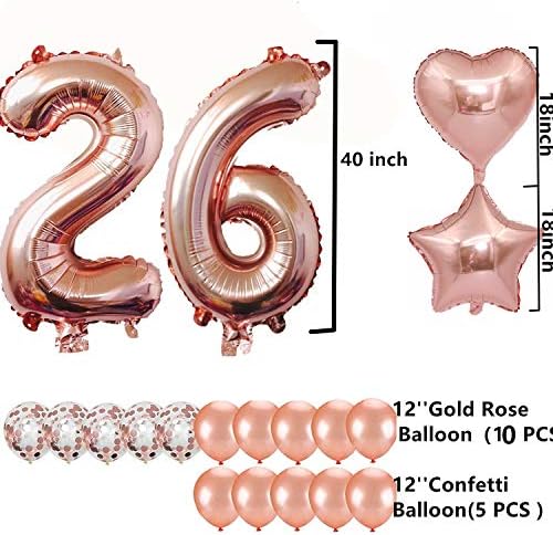 Dekoracije 26. rođendana, baloni za rođendu, baloni za rođendu za rođendanske potrepštine, godišnjice Događaji i ukrasi diplomiranja Sweet 26 Party, 26. godišnjica