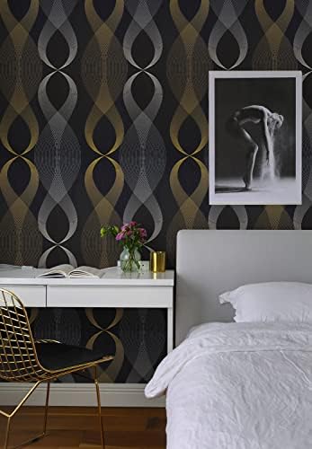 118 x17. 7 crna pozadina Stripe Peel i Stick Wallpaper Black Gold Fashion Curves uklonjivi papir samoljepljiva pozadina dekorativna