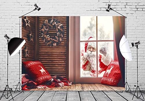 BELECO 10x8ft tkanina Santa Claus pozadina Božić prozor snijeg scena Vintage soba unutrašnjost Božić vijenac zvijezde Božić tema Party