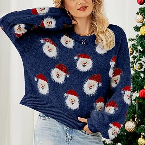 Božićni džemperi za žene Slatke Xmas Santa Claus Knit Pulover Holiday Cosy Cryneck Duksevi