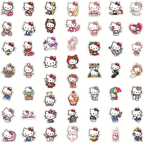 Ctue Kawaii naljepnice pakiranje 50pcs, Hello Kitty White Teme Vodootporna naljepnica za boce za vodu Laptop Vodootporni vinilni naljepnici