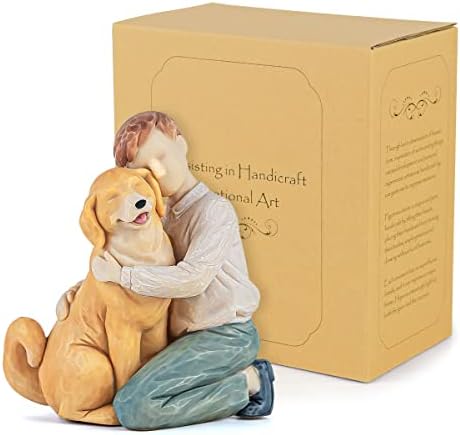 AIDLNS dječak i listovi pasa - Zlatna retriver figurica Kolekcionarni skulpljeni ručno oslikani gubitak psenih poklona za ljubitelje