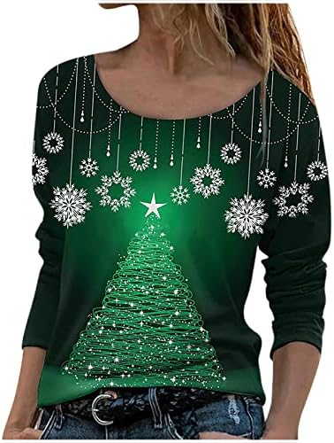 Božić 3/4 rukavice za žene za ženske jeseni ležerne vrhove Xmas Tree Print Okrugli vrat T majice Labavi pulover udobne meke bluze