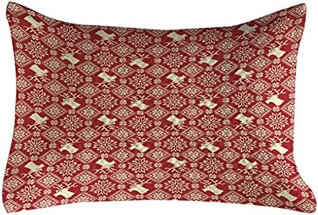 Ambesonne Nordic Quilted jastuk, tradicionalni uzorak sjevernog kulture sa sijepom i cvjetnim aranžmanom, standardnim kraljevskim veličinama nalik na jastuku za spavaću sobu, 36 x 20, crvena bež