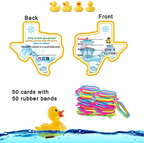 Krstareće gumene patka oznake, teksaške patka oznake, patka patka oznaka, saginjanje karata za igru, sa rupom i gumicama, 50 pakovanje