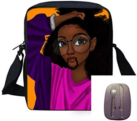 Black Girl Magic torba za ručak sa ljubičastim spremnikom i priborom