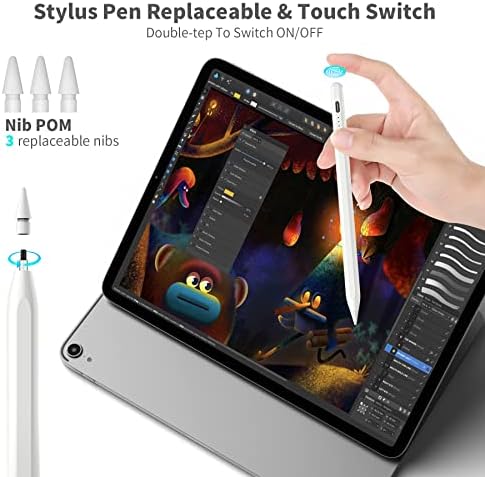 iPad olovka 2. generacija Kompatibilna sa olovkom za olovku za olovku za odbacivanje iPad palm, zaslon za napajanje, iPad Pro 11 / 12,9-inčni, iPad Air 5. / 8. / 7., iPad 9. / 8. / 7., iPad Mini 5. / 6. bijeli