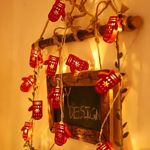 HHmei 4. 10 LED božićno drvo ukras svjetla sa žicama Santa rukavice, Božićna dekorativna svjetla na baterije, Božić Ornament svjetla