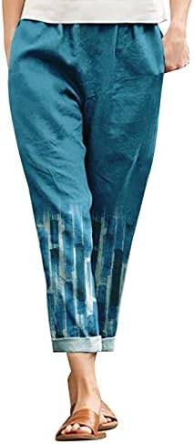 Ženske pamučne posteljine hlače casual comfort široka noga palazzo daisy capri duljina ljetne trendi obrezane hlače sa džepovima