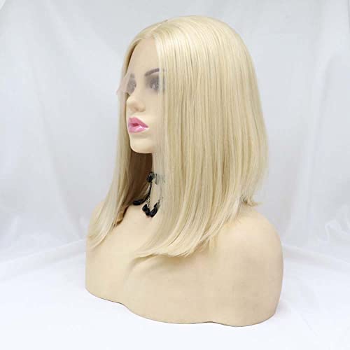 Melody wig Ash Blonde Synthetic Blonde Lace Front Bob Wig Mixed Blonde Wig kratka plava kosa otporna na toplotu Fiber Blonde Bob Wigs 14