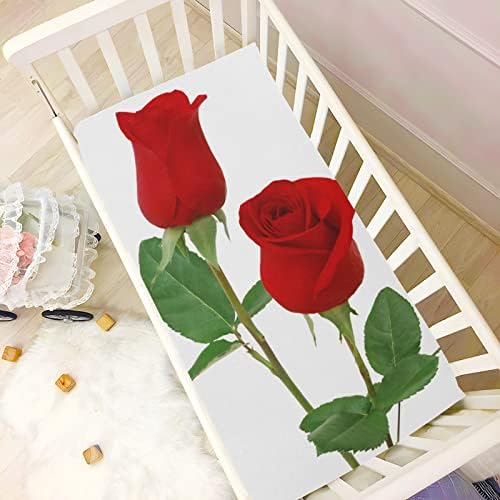 Alaza crvena ruža cvjetni cvjetni listovi sa krevetom opremljeni bassinet list za dječake Djevojke za djecu, standardne veličine 52 x 28 inča