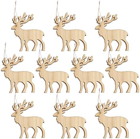 AMOSFUN 10pcs Božićni viseći drveni ukrasi Drveni elk Reindeer Cutons Xmas Tree Privjesci za odmor Kućni dekor