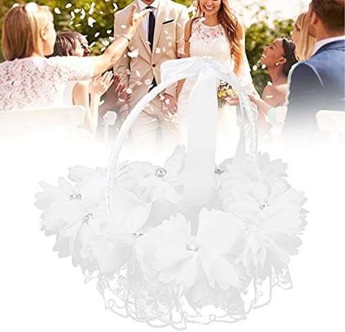 Bijela vjenčana korpa, Prijenosna korpa za cvijeće dekoracija za svadbenu ceremoniju domaća svježina i lijepa
