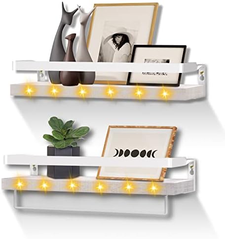 Aofeng LED plutajuće police Zidni set od 2, rustikalni zidni zidni police sa stalak za ručnike za kupaonicu, kuhinju, spavaću sobu,