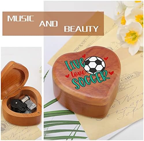 Live Love Soccer Football Drveni muzički okvir Windup Oblikovan za ispisane kutije za ispisane muzičke kutije za rođendan za valentinovo