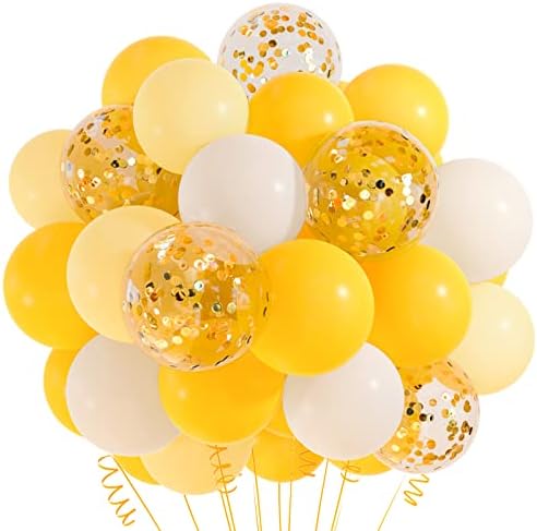 TUPARKA 12 inča baloni od žutog bijelog zlata od konfeta 60 pakovanja pastelno žuti bijeli balon za zabavu za suncokretove Pčele tema