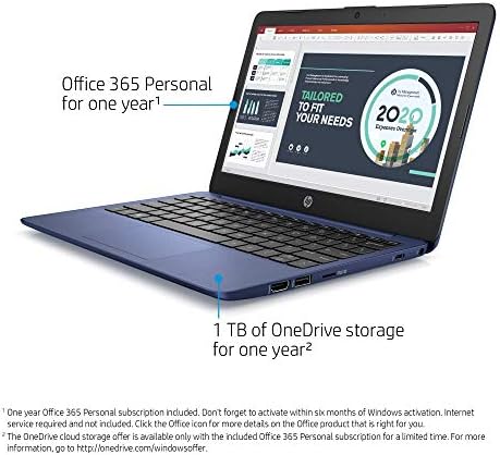 HP Stream 11-inčni HD Laptop, Intel Celeron N4000, 4 GB RAM-a, 32 GB eMMC, Windows 10 Home U S režimu sa Office 365 ličnim za 1 godinu