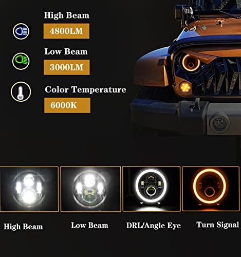 7-inčni LED okrugli farovi Halo-farovi sa DRL dugim / kratkim svetlom - LED farovima Offroad svjetlo ugao oči kompatibilne sa Jeep