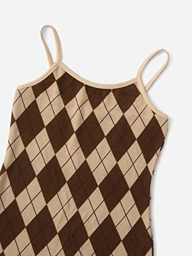 SweatyRocks djevojačka odjeća od 2 komada Argyle Print Cami Mini haljina sa kratkim rukavom Crop Tee