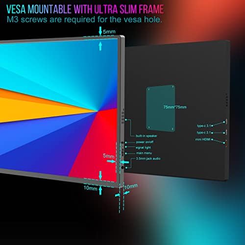 Bimawen 18.5 inčni prijenosni Monitor Ultra Slim- sRGB 1080p CNC okvir, kompatibilan sa USB 3.0 telefonskim računarima i uređajima