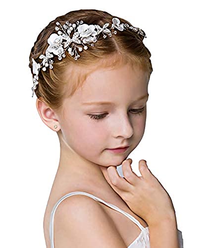 Locisne Flower Girl Headpiece Princess wedding Accessories, srebrna traka za kosu cvjetna kruna za djevojčice