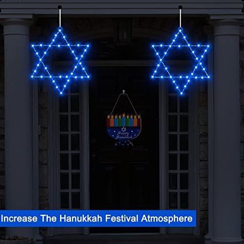TURNMEON 2 Pack Hanukkah prozorska svjetla ukrasi zvijezda Davida svaki 38 LED plava svjetla 8 modovi tajmer daljinsko upravljanje