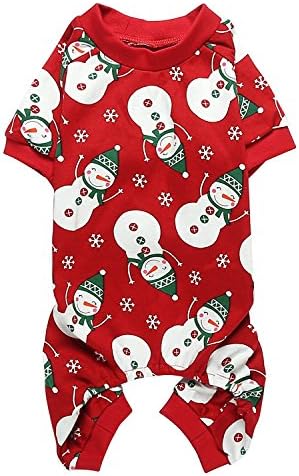 Slatka snjegović Božić pet odjeća za psa pidžame meke Božić PJS, srednje Crvena leđa Dužina 16