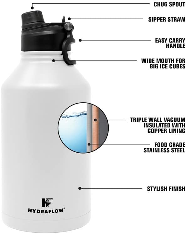 HYDRAFLOW Crusader - trostruki zidni vakuum izolirana boca sa vodom sa dvostrukim poklopcem od nehrđajućeg čelika metalni termos, za višekratnu propusnost BPA bez sporta i putovanja